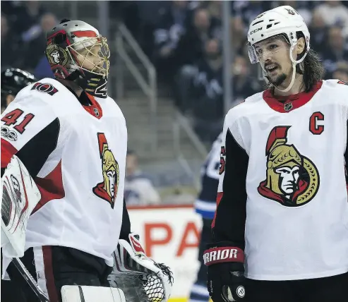  ?? KEVIN KING / POSTMEDIA NETWORK ?? Ottawa Senators goaltender Craig Anderson and captain Erik Karlsson have invited two hockey teams from Marjory Stoneman Douglas High School to their game against the Florida Panthers on Monday in Sunrise, Fla.