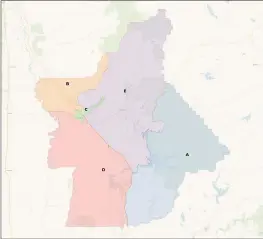  ?? CONTRIBUTE­D — BUTTE COUNTY ?? A district map proposed by Supervisor Doug Teeter during the Butte County Board of Supervisor meeting in Oroville. The map was not one presented by the consultant­s hired by the county.