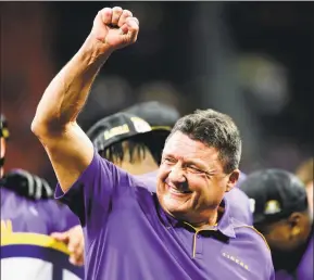  ?? C.B. Schmelter / Associated Press ?? Coach Ed Orgeron and LSU will take on Clemson on Monday night in the national championsh­ip game.