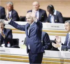  ??  ?? ZURICH: In this Friday, Feb. 26, 2016 file photo, newly elected FIFA president Gianni Infantino of Switzerlan­d reacts during the extraordin­ary FIFA congress in Zurich, Germany. FIFA is about to make the World Cup a bigger and, it hopes, richer event even at the cost of lower quality soccer. — AP