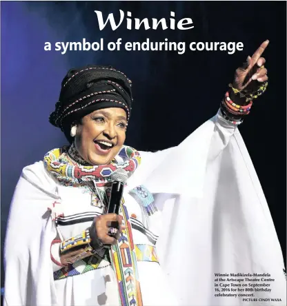  ?? PICTURE CINDY WAXA ?? Winnie Madikizela-Mandela at the Artscape Theatre Centre in Cape Town on September 16, 2016 for her 80th birthday celebrator­y concert.
