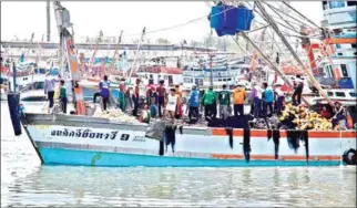  ?? SUPPLIED ?? A Thai fishing boat on which migrant workers, many of them Cambodian, work. The EU will inspect aspects of the notorious industry in a bid to weed out human traffickin­g and labour abuses.