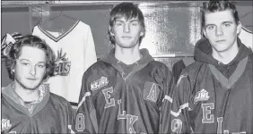  ??  ?? Connor Miller, left, Evan Taylor and Cole Fielding are local players who are members of the junior B Brook eld Elks.  