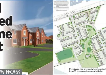  ??  ?? Permission had previously been granted for 400 homes on the greenfield site.