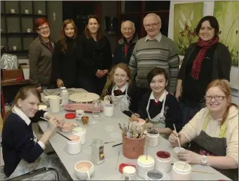  ??  ?? Former Arklow potters Robert Ward and John Byrne, who are to help participan­ts in the Solace Studio Pottery and East Wicklow Youth Service project to create a range of pottery, with Wike Stepein, Donna Gammell, Aga Budzik, Maria McMillan, Angeline...