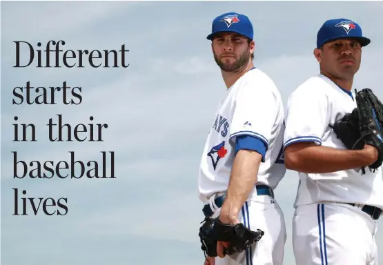  ?? RENÉ JOHNSTON/TORONTO STAR ?? Ricky Romero, right, and Brandon Morrow are expected to lead the Blue Jays at the top of the starting rotation this upcoming season.