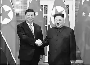  ??  ?? Xi Jinping, general secretary of the Central Committee of the Communist Party of China (CPC) and Chinese president, holds talks with Kim Jong Un, chairman of the Workers’ Party of Korea (WPK) and chairman of the State Affairs Commission of the Democratic People’s Republic of Korea (DPRK), in Pyongyang, DPRK, June 20, 2019. (Xinhua)