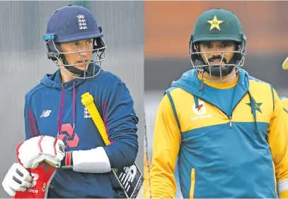  ??  ?? CAPTAINS COLLIDE. England captain Joe Root (left) and his Pakistan counterpar­t Azhar Ali lock horns in a Test series starting at Old Trafford today.