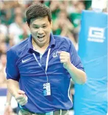  ??  ?? ATENEO COACH Tai Bundit returned to the sidelines yesterday to see his Lady Eagles win their fourth game of the season, beating the UE Lady Warriors in straight sets, 25-14, 25-21, and 25-21.