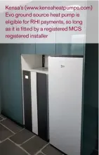  ??  ?? Kensa’s (www.kensaheatp­umps.com) Evo ground source heat pump is eligible for RHI payments, so long as it is fitted by a registered MCS registered installer