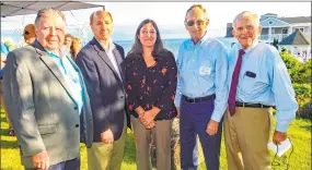  ?? DeKine Photo LLC ?? The Middlesex Chamber of Commerce’s Business After Work networking reception was hosted by Water’s Edge Resort and Spa on Tuesday. From left are Middlesex County Chamber of Commerce Chairman Jay Polke, Water’s Edge Director of Sales Keith Lindelow, Vice President Tina Dattilo, Westbrook First Selectman Noel Bishop and Chamber President Larry McHugh.