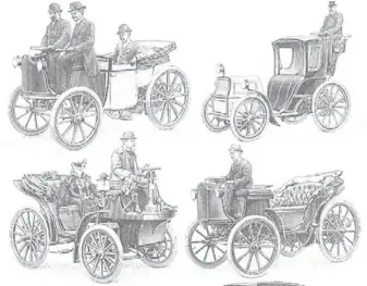  ??  ?? Diversos modelos de coches eléctricos en una ilustració­n fechada en 1898.