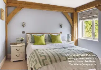  ??  ?? Guest bedroom Pale and mossy greens produce a fresh scheme. Bedlinen, The White Company.