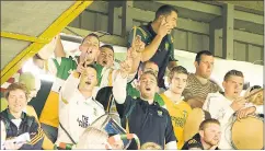  ?? Dan Geary) ?? Bride Rovers fans getting into the swing of things during the Cork county senior hurling final 2008, Bride Rovers and Sarsfields. (Pic: