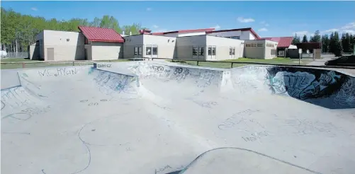  ??  ?? A skateboard park has been built in front of the Cadotte Lake School.Photos: Greg Southam , Edmonton Journal