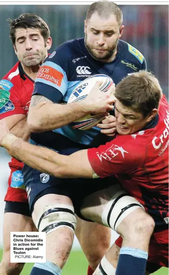  ?? PICTURE: Alamy ?? Power house: Chris Dicomidis in action for the Blues against Toulon
