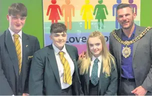  ??  ?? The Lord Mayor of Manchester Carl Austin-Behan visited Wardle Academy in Rochdale to give an assembly on LGBT issues