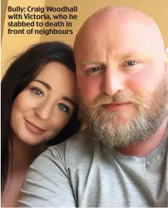  ??  ?? Bully: Craig Woodhall with Victoria, who he stabbed to death in front of neighbours
