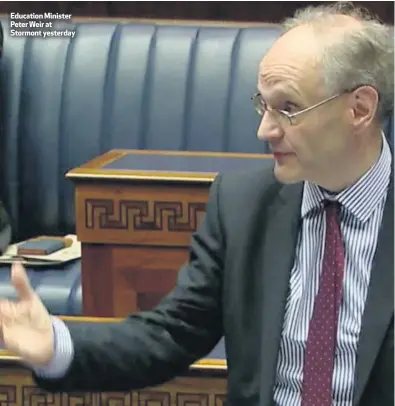  ??  ?? Education Minister Peter Weir at Stormont yesterday