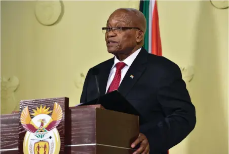  ?? PICTURE: ELMOND JIYANE/GCIS ?? GOING, GOING, GONE: President Jacob Zuma addressing the nation on his resignatio­n.