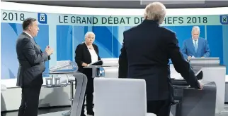  ?? PAUL CHIASSON/THE CANADIAN PRESS ?? The party leaders will meet again Monday for a televised English debate and then will do it all over again in French on the TVA network next Thursday.