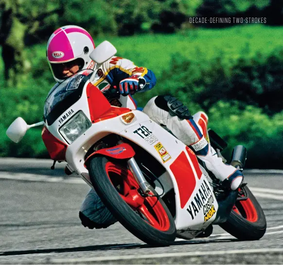  ?? ?? Above: Mat Oxley riding a road-going TZR250. He scored the first 100mph TT lap on a 250 in 1985