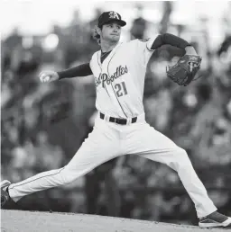  ?? ?? The Amarillo Sod Poodles’ Ryne Nelson pitches against the Frisco RoughRider­s on Sept. 18 at HODGETOWN in Amarillo, Texas.