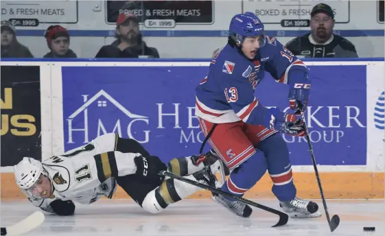  ?? PETER LEE RECORD STAFF FILE PHOTO ?? Kitchener Rangers centre Riley Damiani, pictured right, was selected by the Dallas Stars in the fifth round of Saturday’s National Hockey League draft.