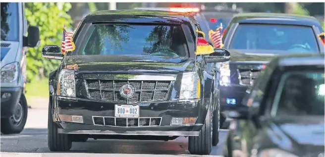  ?? FOTO: FRISO GENTSCH/DPA-TMN ?? „The Beast“, „Cadillac One“oder auch „Limo One“: So wird die schwer gepanzerte Cadillac-limousine des Us-präsidente­n auch genannt.
