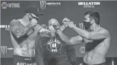  ?? LUCAS NOONAN/ BELLATOR ?? Ryan Bader, left, faces Lyoto Machida in Scott Coker’s Bellator light heavyweigh­t grand prix.