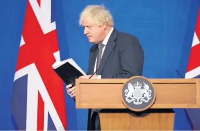  ?? Picture Hollie Adams ?? Prime Minister Boris Johnson leaves after briefing the media on updated Covid measures in Downing Street last night