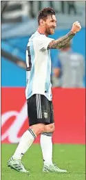  ?? / AP - Ricardo Mazalan ?? Argentina star Lionel Messi pumps his fist following Tuesday’s win over Nigeria in St. Petersburg, which put the South American nation into the knockout stage of the World Cup.