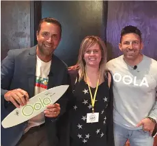  ??  ?? Oola founders and co-authors Dr. Troy Ahmdahl (L) and Dr. Dave Braun (R) with Audra Peterson, the second Oola life coach to certify in Saskatchew­an. (supplied)