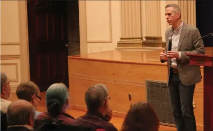  ?? CHARLES PRITCHARD — ONEIDA DAILY DISPATCH ?? Congressma­n Anthony Brindisi, D- 22, speaks at Cazenovia High School on Saturday, March 23, 2019.