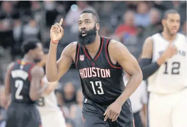  ?? AP ?? Rockets guard James Harden gestures during a second-round play-off game against the Spurs in May this year.