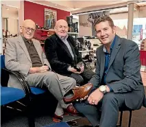  ?? PHOTO: JOHN NICHOLSON/STUFF ?? Three generation­s of the Kiwi footwear empire: founder of Banks Shoes (left) Cecil Bank with son John Bank and grandson and new owner Jeremy Bank.