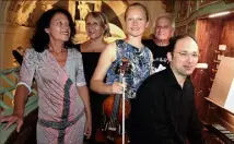  ?? (Photo J.-P. B.) ?? Autour de Marc Ruggeri à l’orgue, Lina Uinskyte au violon, Claudine Grisi, directrice artistique, Martine Cagnazzo, présidente du comité des fêtes, et Roger Barraya, président des Amis de L’Escarène.