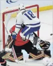  ?? CANADIAN PRESS FILE PHOTO ?? Toronto’ Andreas Johnsson screens Senators goaltender Craig Anderson in NHL pre-season play in Ottawa on Sept. 19.