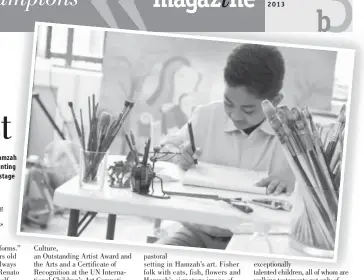  ??  ?? At only 12 years old, Hamzah Marbella is already representi­ng
Filipino art on the global stage