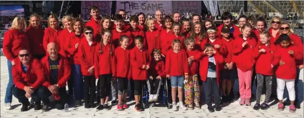  ??  ?? Members of MYTh Academy at Croke Park ahead of their performanc­e in front of Pope Francis.