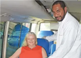  ?? Photo: Ronald Kumar ?? Blood Bank Lab Technician Jolame Kauloto (right) assists Ministry for Health Permanent Secretary Bernadette Welch in donating blood at the Ministry of Health Blood drive campaign in Suva on October 1, 2019.