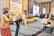  ?? PTI ?? External affairs minister addresses the 16th World Sanskrit Conference in Bangkok on Sunday.