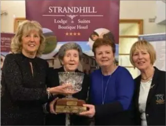  ??  ?? Stephanie Conlon and Ann Hegarty winners of the Strandhill Lodge & Suites sponsored 2019/2020 Winter League held recently at Strandhill Golf Club pictured with Lady Captain Ann Killian and Stella McGoldrick founding member of the Winter League at Strandhill Golf Club.