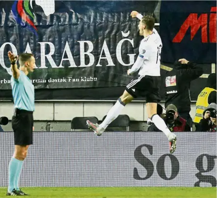  ??  ?? High quality: Germany’s Leon Goretzka celebratin­g after scoring against Azerbaijan. — AP