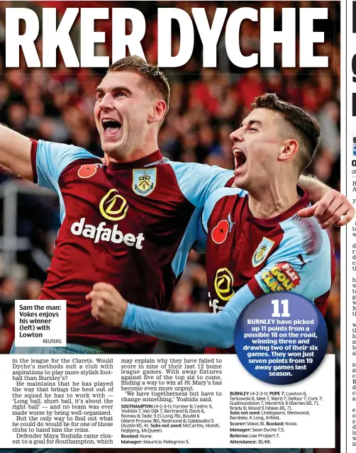  ?? REUTERS ?? Sam the man: Vokes enjoys his winner (left) with Lowton