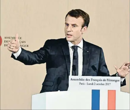  ?? CHRISTOPHE PETIT TESSON / AFP ?? Emmanuel Macron ayer en la 27.ª asamblea de los franceses en el extranjero