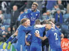  ?? REUTERS ?? Leicester players celebrate winning the penalty shoot-out.
