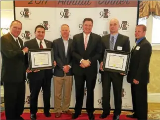  ?? DONNA ROVINS — DIGITAL FIRST MEDIA ?? Special recognitio­n at the TriCounty Area Chamber of Commerce annual dinner Wednesday was given to area police department­s. Shown here left to right are: Sgt. Robert Greenwood and Sgt. William James from the Lower Pottsgrove police department; Rick...