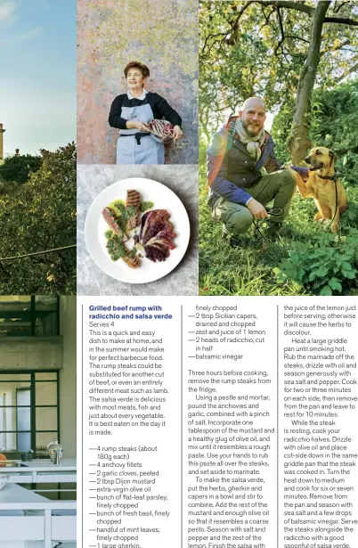  ??  ?? Opposite Rocca delle Tre Contrade is encircled by lemon groves. The cavernous custom-made demo kitchen in the house’s cellar.This page In-house chef Dora Caltabiano and owner Jon Moslet with his dog, Blondie