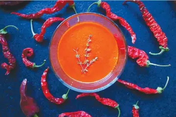  ?? Photo by Ari LeVaux ?? Red chile sauce, surrounded by red chile peppers.